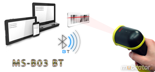 MobiScan Rugged Hand MSB03 Bluetooth 2.0  MOBISCAN MS-B03 Skaner 1D Laser Bezprzewodowy Bluetooth 2.0 Porczny MobiSCAN IP44  Kompatybilny Windows Android  mobilator.pl New Portable Devices Mobilne Skanery kodw kreskowych