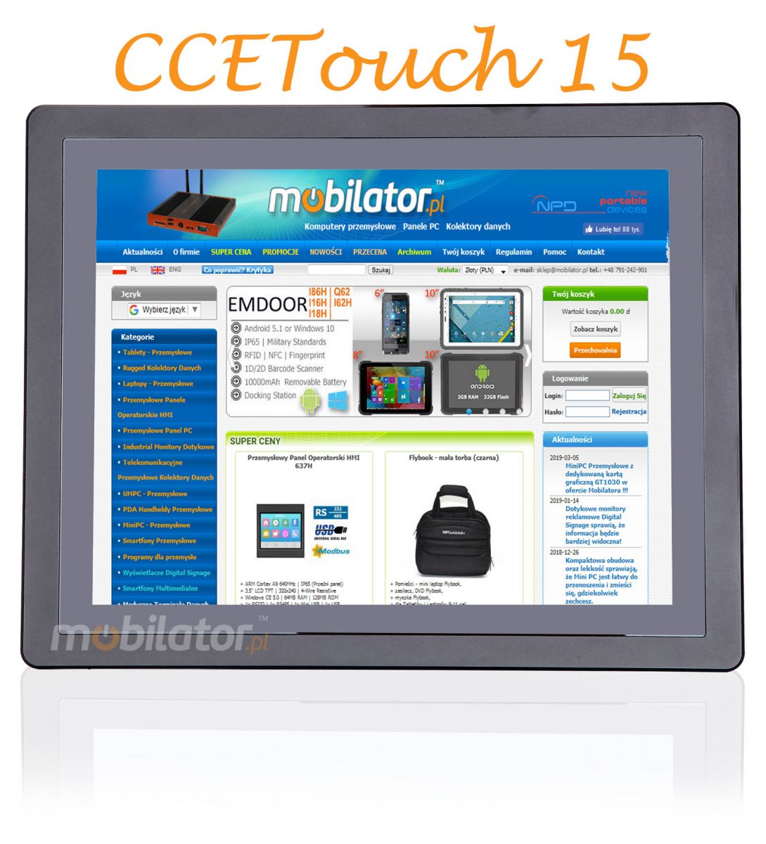 Mobilator CTPC150RD3  Flat Design PCAP Fanless Touch PC, LED panel, 10 points touch screen, built-in WIFI, 12V DC input