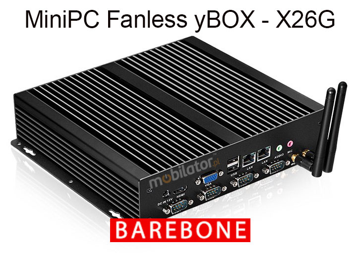 Computer Industry Fanless MiniPC with 4 COM RS232 MiniPC yBOX-X26G new design look mobilator fast lan rj45