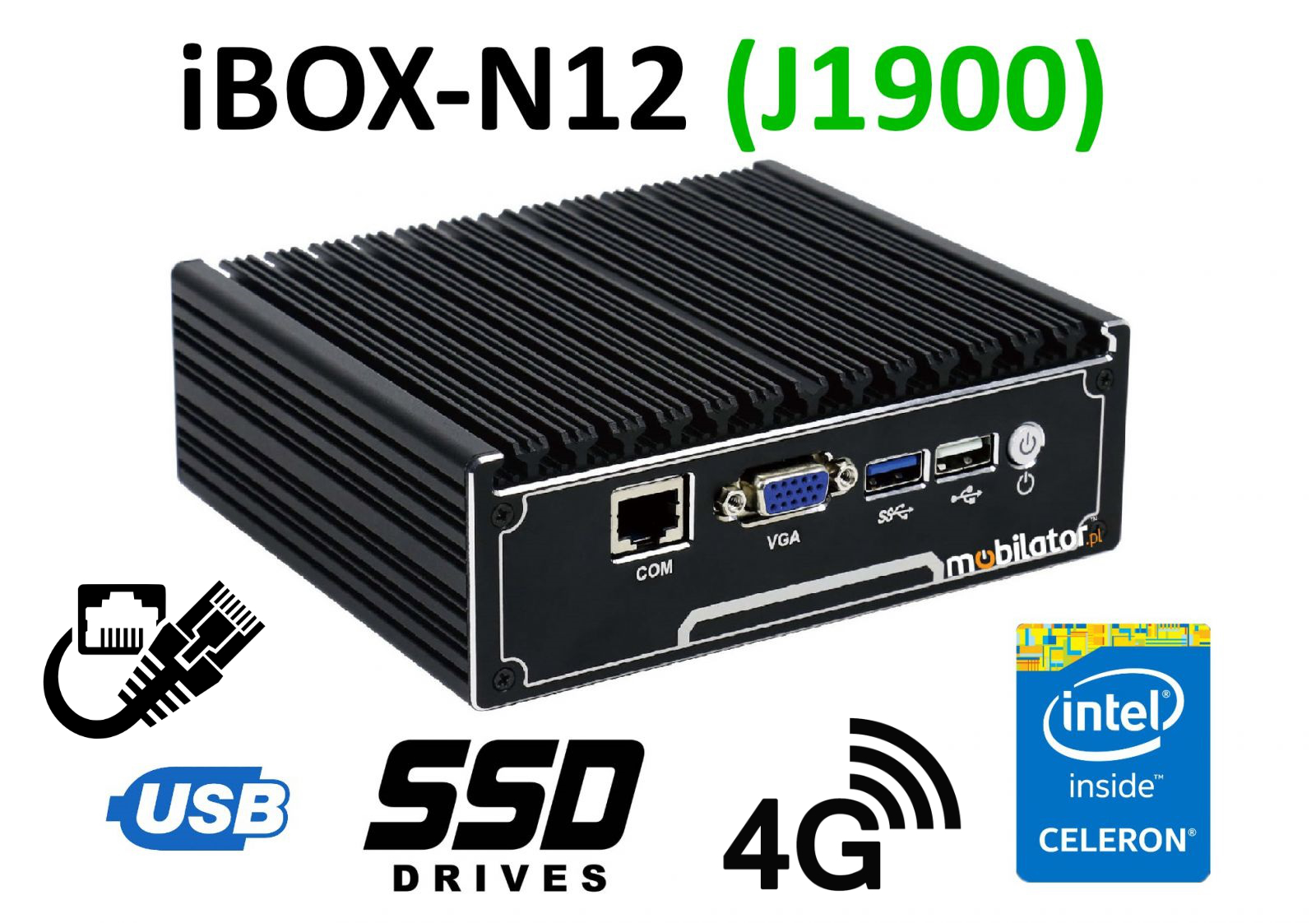 IBOX-N12 (J1900) - Robust industrial mini PC without fans (passive cooling)