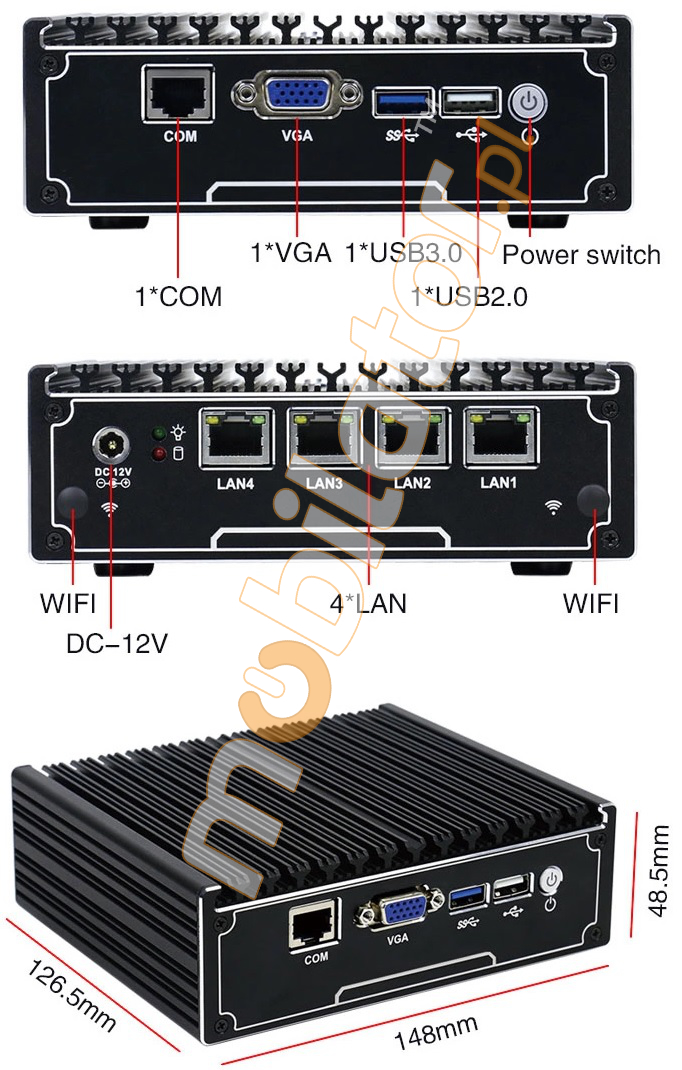 IBOX-N12 (J1900) - Robust industrial mini PC without fans (passive cooling)