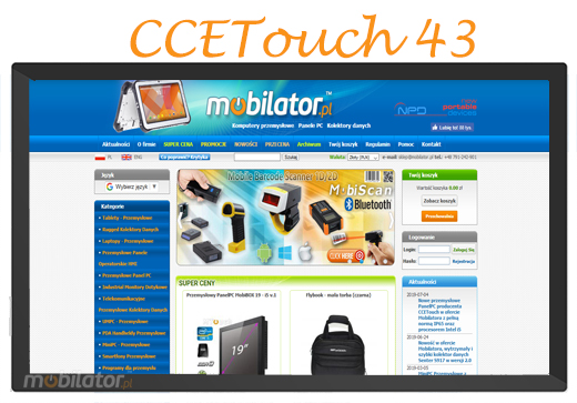Mobilator CCETouch CTPC043R001D Flat Design PCAP Fanless Touch PC, LED panel, 10 points touch screen, built-in WIFI, 12V DC input mobilator polska new ccetouch