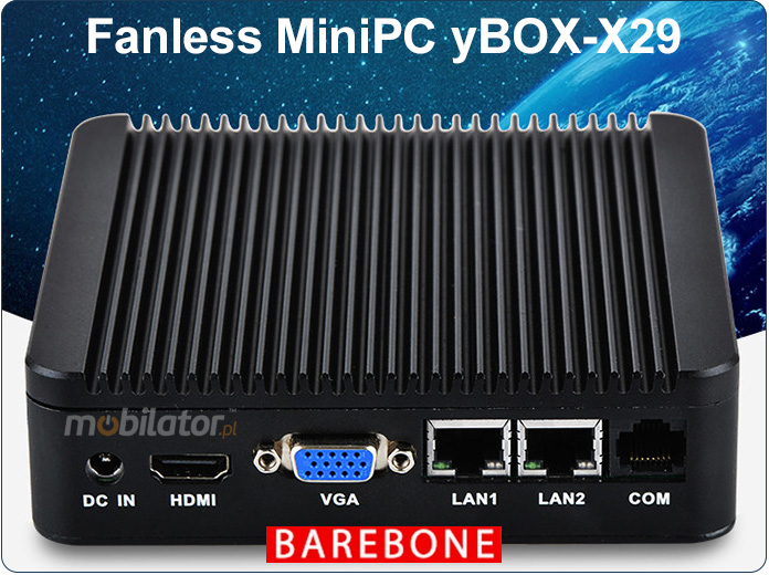 Computer Industry Fanless MiniPC with 2 LAN cards  MiniPC yBOX-X29 - J1900 Barebone new design look mobilator fast 2 lan rj45