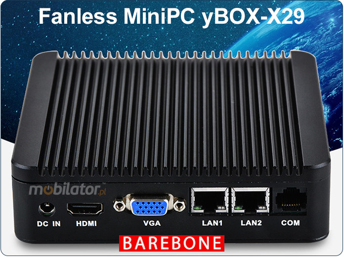 Computer Industry Fanless MiniPC with 2 LAN cards  MiniPC yBOX-X29 - J1900 Barebone new design look mobilator fast 2 lan rj45