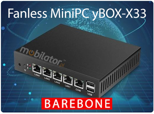 Computer Industry Fanless MiniPC with 4 LAN cards  MiniPC yBOX-X33 - J1900 Barebone new design look mobilator fast 4 lan rj45