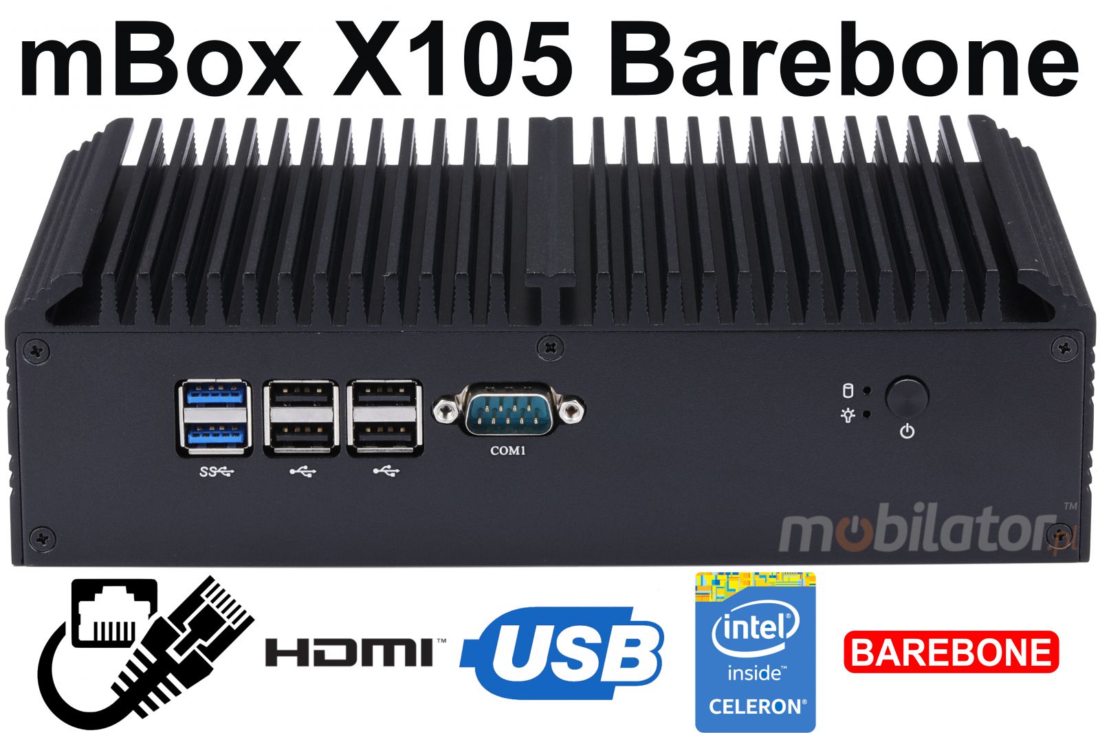mBox X155 Barebone - Industrial Mini Computer with Intel Celeron 3865U Processor - Title image