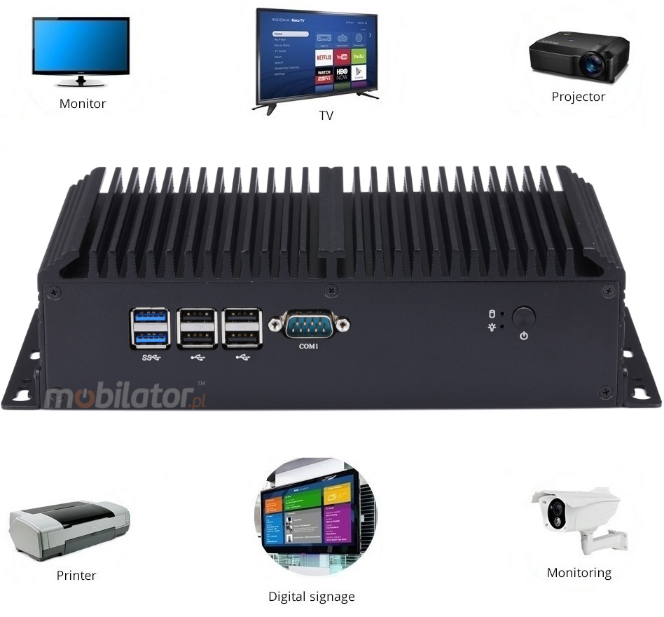 mBox X105 v.6 - Durable Mini Computer with 500GB HDD / 16GB RAM / Wifi + Bluetooth / 2 HDMI ports (6x RS-232, 4x USB 3.0) - Use cases