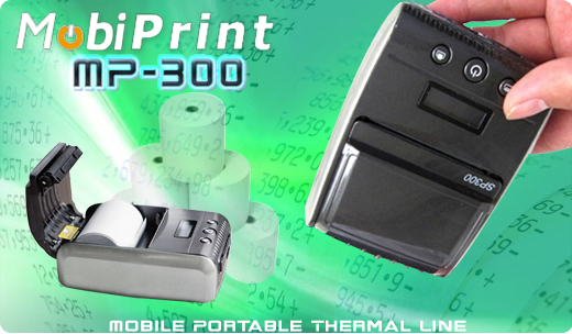 MobiPrint  MP-300 Drukarka termiczna mini drukarka logo mechanizm Interfejs USB Bluetooth RS232 Mobilna Drukarka mobilator.pl windows android  New Portable Devices