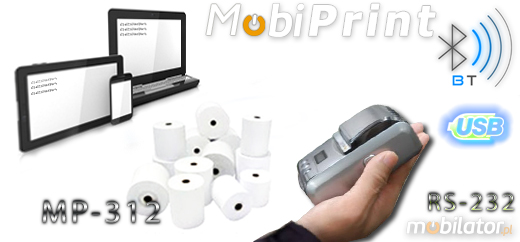 MobiPrint  MP-300 Drukarka termiczna mini drukarka logo mechanizm Interfejs USB Bluetooth RS232 Mobilna Drukarka mobilator.pl windows android  New Portable Devices