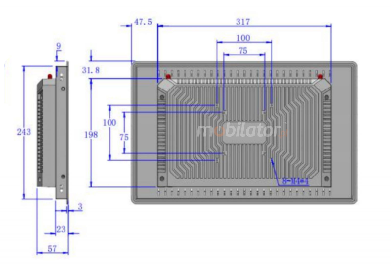 dimensionsof the back of resistant BIBOX-156PC2