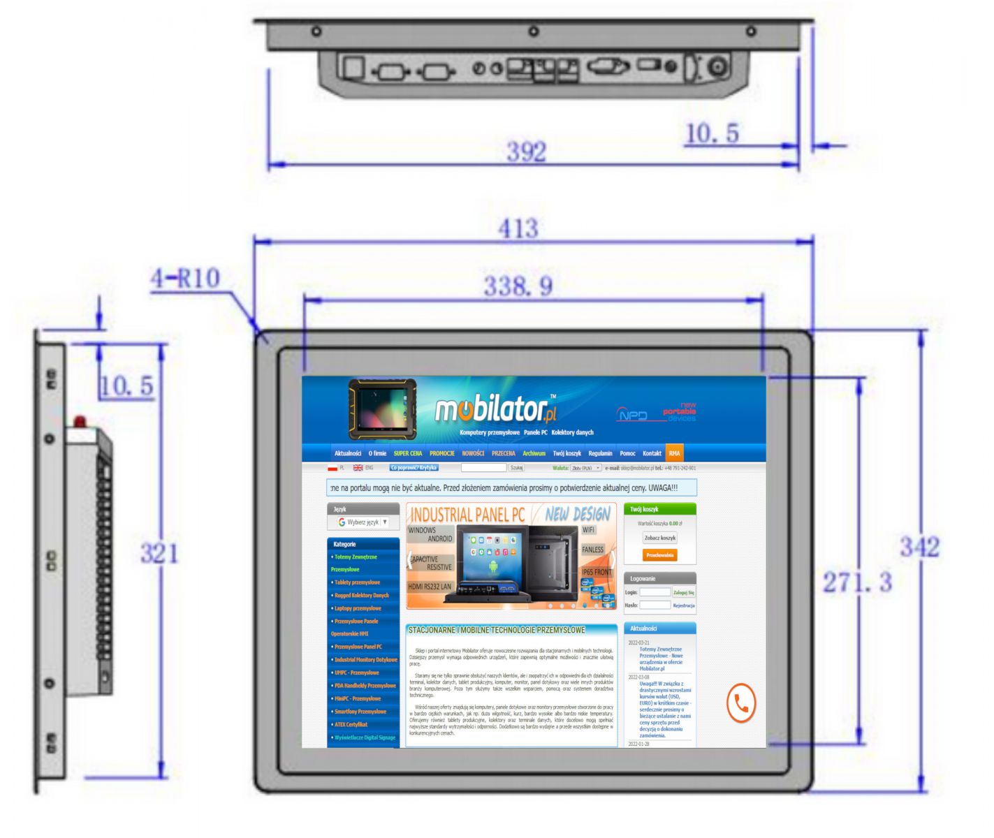 BIBOX-170PC2 dimensions of an efficient panel computer