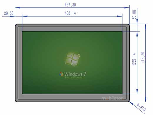 BiBOX-190WS-PC1 - Industrial panel computer with 2xCOM, 2xUSB 3.0 product dimensions