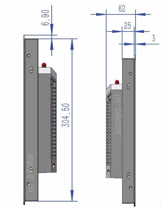 BiBOX-190WS-PC1 - Industrial panel computer with 2xCOM, 2xUSB 3.0 product dimensions