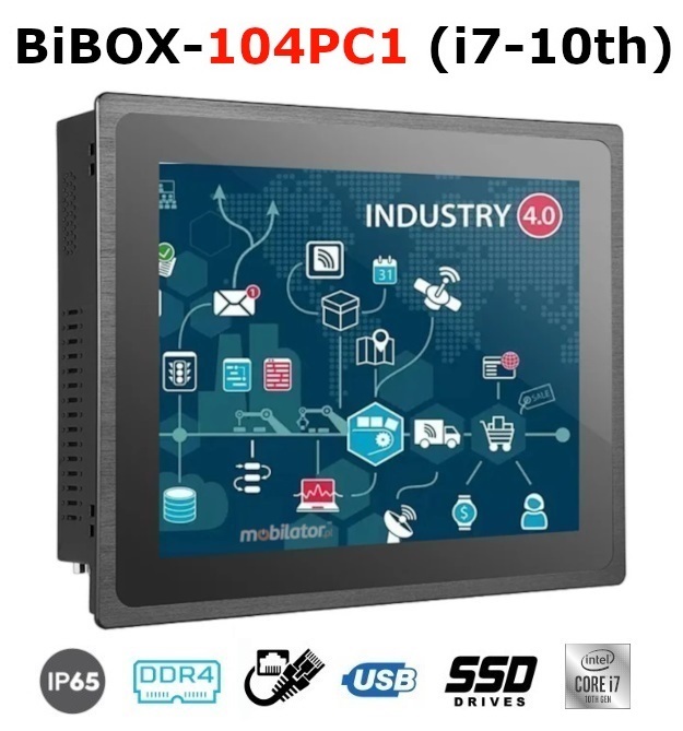 BiBOX-104PC1 (i7-10th) Industrial PanelPC with modern i7-10510U processor with IP65 resistance standard per screen (1xLAN, 4xUSB)