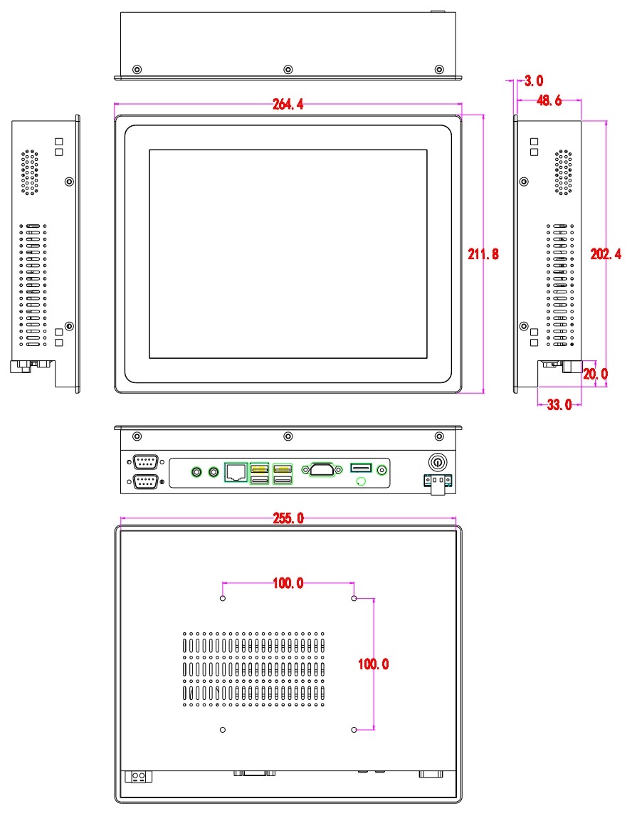 BiBOX-104PC1 (i3-10th) dimensions Modern, solidly made PanelPC 1xLAN 4xUSB