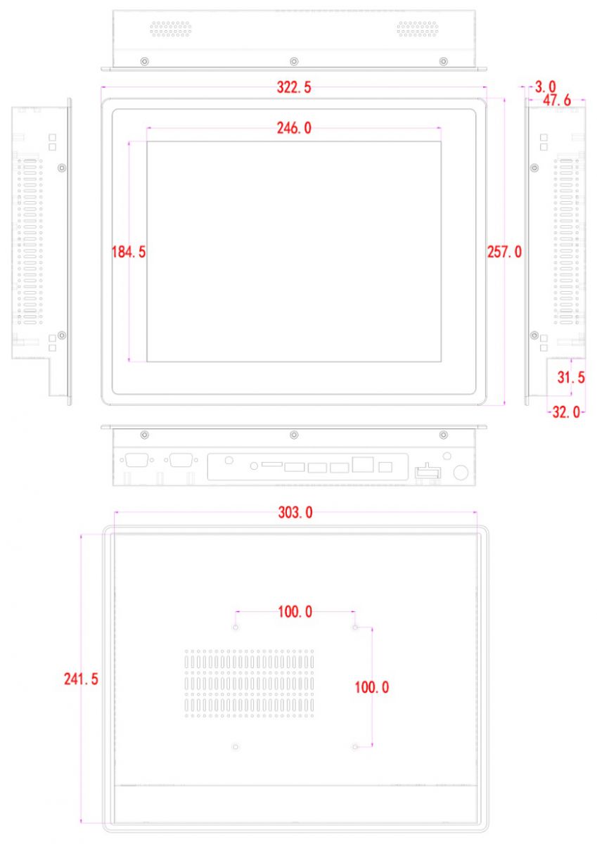 BiBOX-121PC2 (i5-10th) 2xLAN - dimensions Modern, solidly made PanelPC 1xLAN 4xUSB