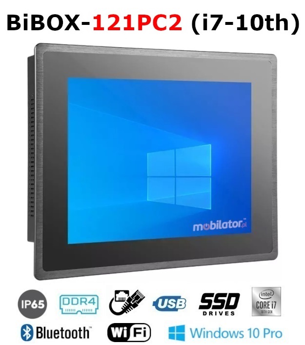 BiBOX-121PC2 (i7-10th) 2xLAN - Industrial PanelPC with modern i7-10510U processor with WiFi + Bluetooth module. WINDOWS 10 PRO license