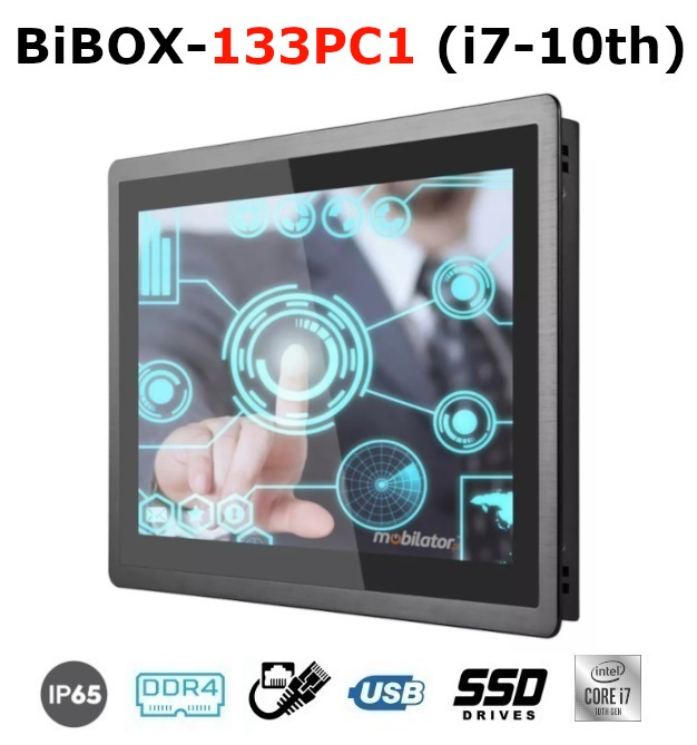 BiBOX-133PC1 (i7-10th) Industrial PanelPC with modern i7-10510U processor with IP65 resistance standard per screen (1xLAN, 4xUSB)