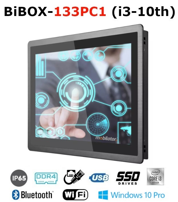 BiBOX-133PC1 (i3-10th) Industrial PanelPC with modern i3 processor with WiFi + Bluetooth. WINDOWS 10 PRO license