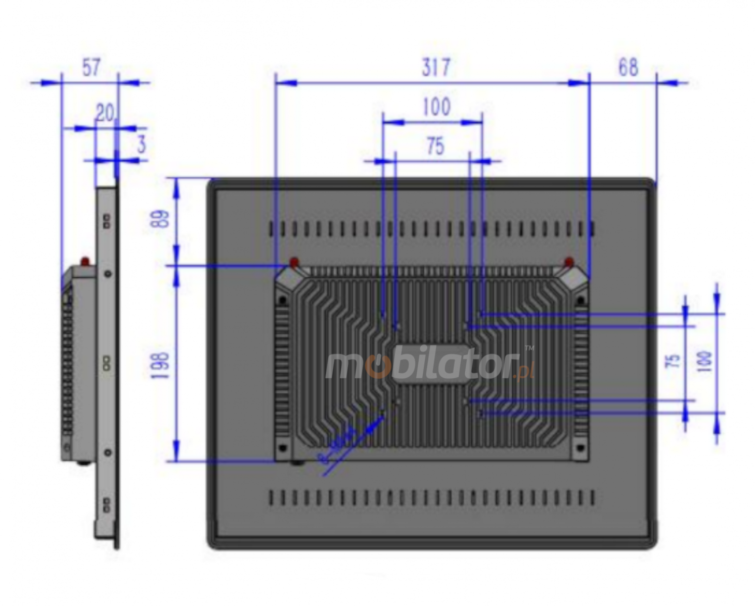 Dimensions of the plate BIBOX-190PC2