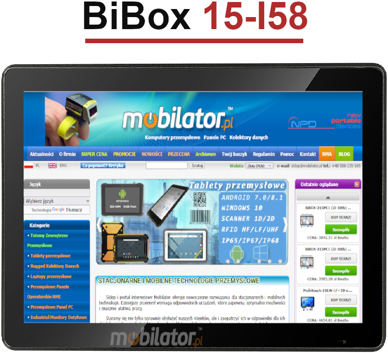 Multi-purpose BiBox 15-I58 PC Panel with metal housing