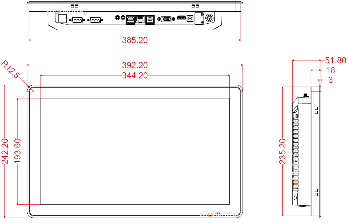 Panel's technical dimensions - BiBox 156-I510 