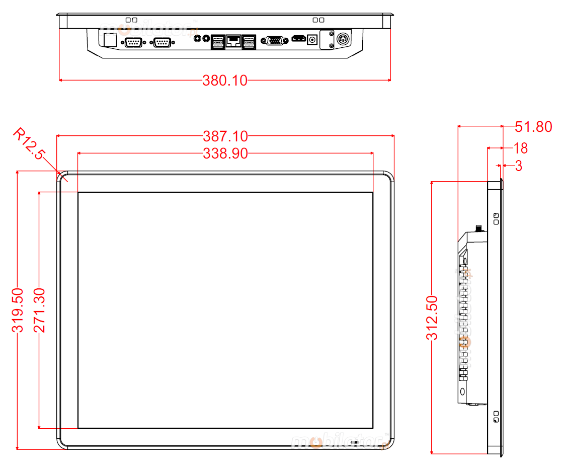BiBox 17-I510 - panel's technical dimentions