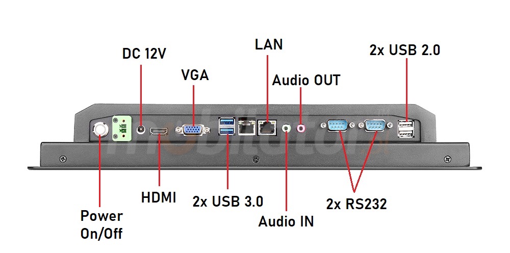 BiBOX-150PC1 -  Industrial panel PC with 2x COM (RS232) ports and 2x USB 2.0, 2x USB 3.0, HDMI and VGA
