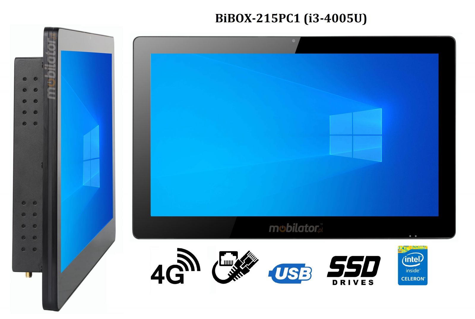 BiBOX-215PC1 (i3-4005U) v.5 - Rugged computer panel with IP65 (water and dust resistance) with 256 GB SSD disk, 4G technology and WiFi