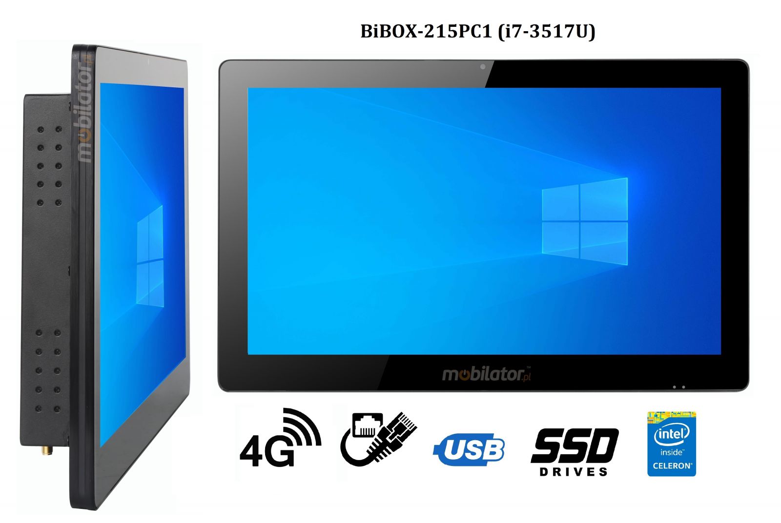 BiBOX-215PC1 (i7-3517U) v.5 - Rugged computer panel with IP65 (water and dust resistance) with 256 GB SSD disk, 4G technology and WiFi