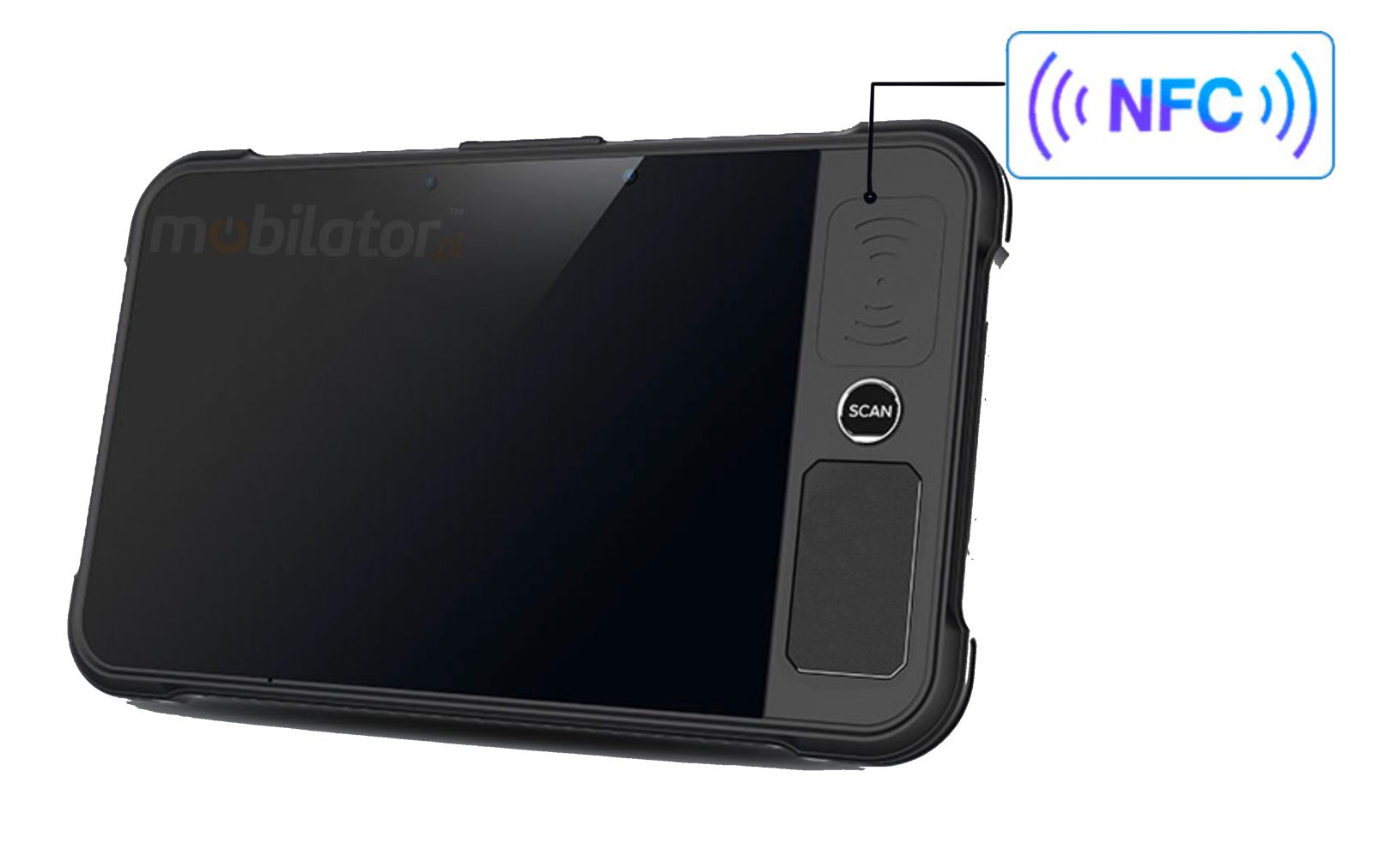 built-in NFC that works for short distance on the front of the tablet P80-PE
