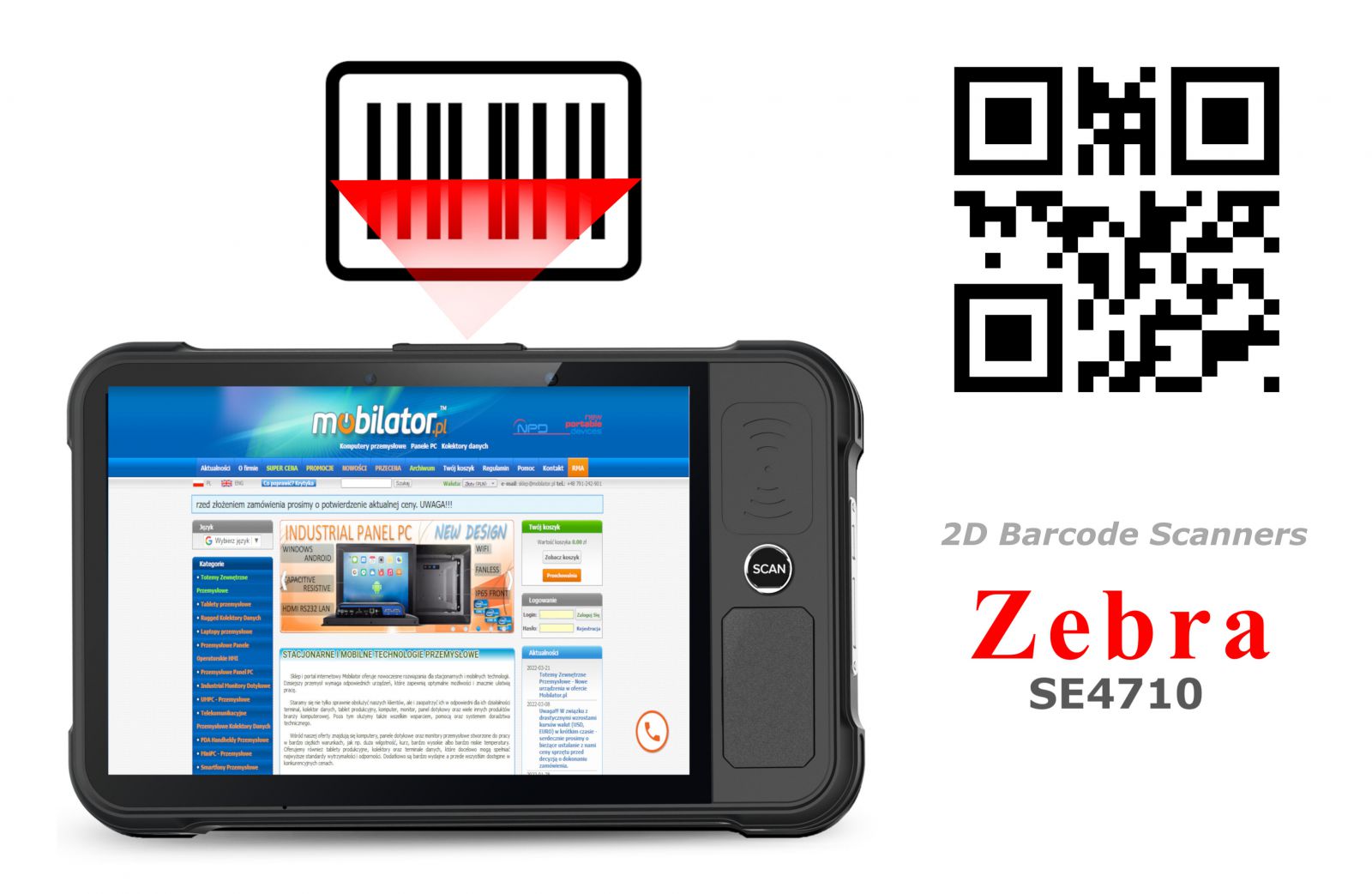 1D/2D Code Reader Zebra with Top Front in tablet P80-PE