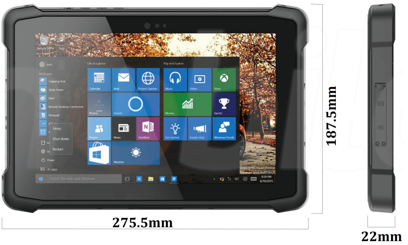 Emdoor I11H v.4 - Drop-proof ten inch tablet with Windows 10 Pro, Bluetooth 4.2, 4GB RAM, 64GB disk, 2D N3680 Honeywell code reader, NFC and 4G 