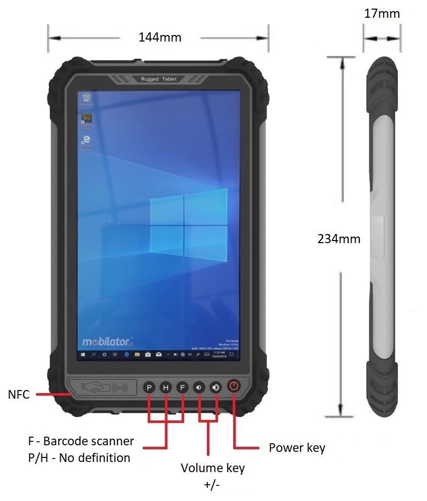 MobiPad M900-TS dimensions buttons rugged tablet Windows 10 PRO