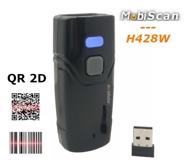 MobiScan H428W portable mini 2D barcode reader connection via Bluetooth and RF wireless