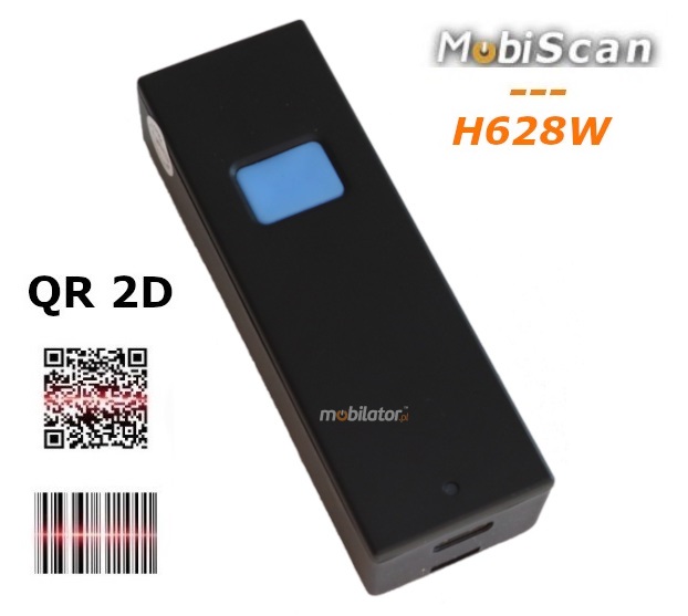 MobiScan H628W - mobile mini 1D barcode and 2D QR code scanner, connectivity via Bluetooth and Wireless 2.4GHz, 1.8m fall