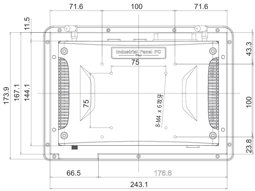 Mobitouch 101W-LF+2D Przemysowy komputer panelowy  wymiary produktu