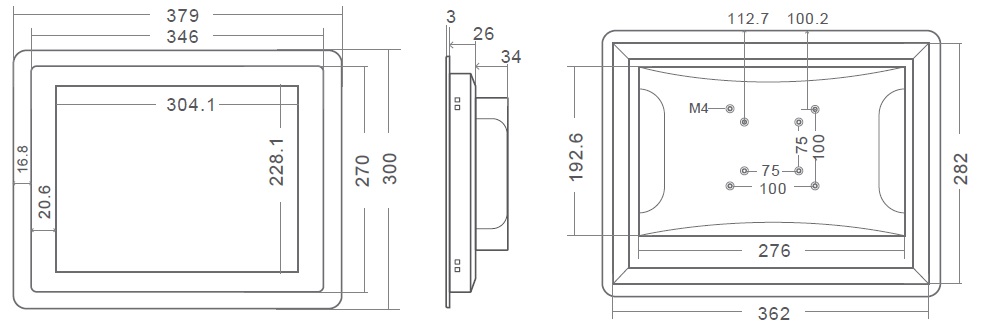 MobiTouch 15RKK4 - industrial touch panel PC computer for warehouse - 15 inches, Android 7.1, IP65 resistance on the front of the case, connectors: COM * 2, HDMI * 1, USB * 2, RJ45 * 1, DC12V, Audio * 1, TF