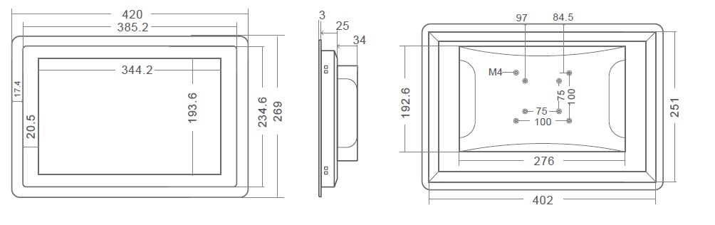 MobiTouch 156RKK2 - 15.6 inch - rugged industrial touch panel PC computer with Android system, waterproof (IP65) front of the housing 
