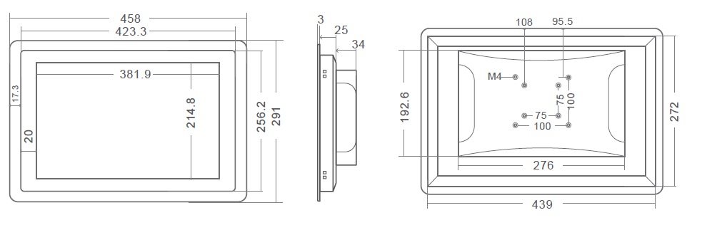 MobiTouch 173RKK2 - 17 inch rugged industrial touch operator panel - Android 7.1 system, IP65-front, connectors: COM * 2, HDMI * 1, USB * 2, 1 * RJ45, DC12V, Audio * 1, SD