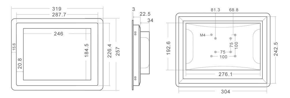 MobiTouch 12RK4 - IP65 on the front, 12 inch rugged industrial touch panel PC with Android 7.1, connectors: COM * 2, HDMI * 1, USB * 2, 1 * RJ45, DC12V, Audio * 1, SD 