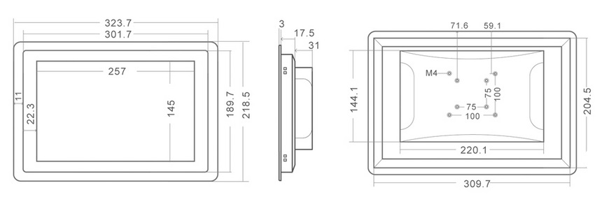 MobiTouch 116RKK4 - 11.6 inch FHD industrial panel PC with Android 7.1, IP65 for the front of the case, connectors: COM * 1, HDMI * 1, USB * 2, 1 * RJ45, DC12V, Audio * 1, TF 