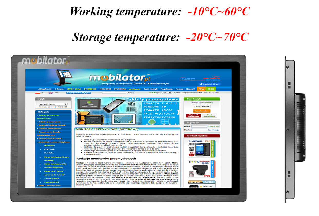 MoTouch 238 -  Industrial Monitor with IP65 on front cover capacitive 23,8 LCD mobilator.pl New Portable Devices DVI VGA HDMI