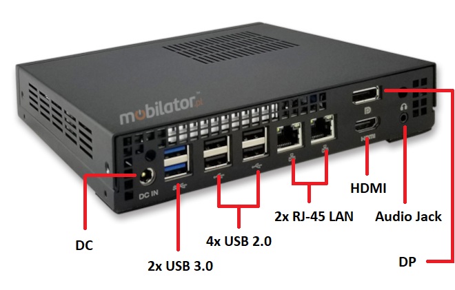 connectors rear panel of small reliable Polywell-H310AEL2 Pentium DP HDMI LAN