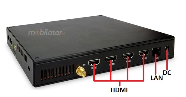 connectors rear panel of small reliable Polywell-V4000-4HDMI Ryzen 5