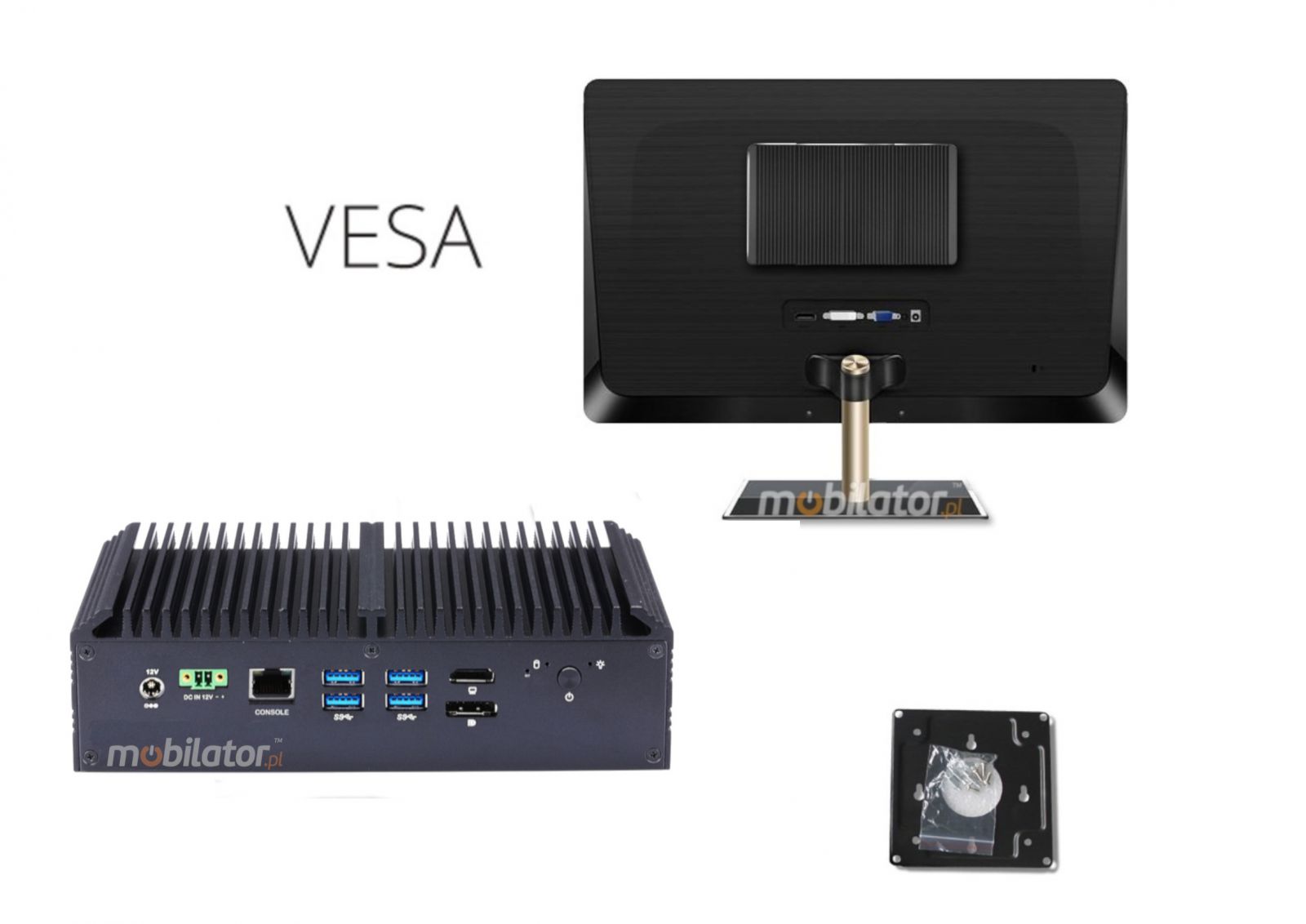 VESA mount helps to attach the Q1012GE to the monitor