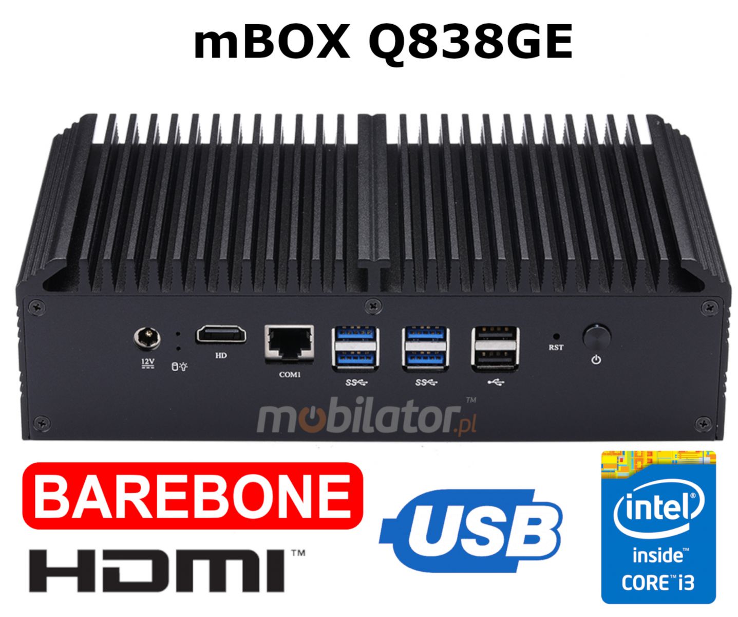 mBOX Q838GE barebone, HDMI, Intel CORE i3
