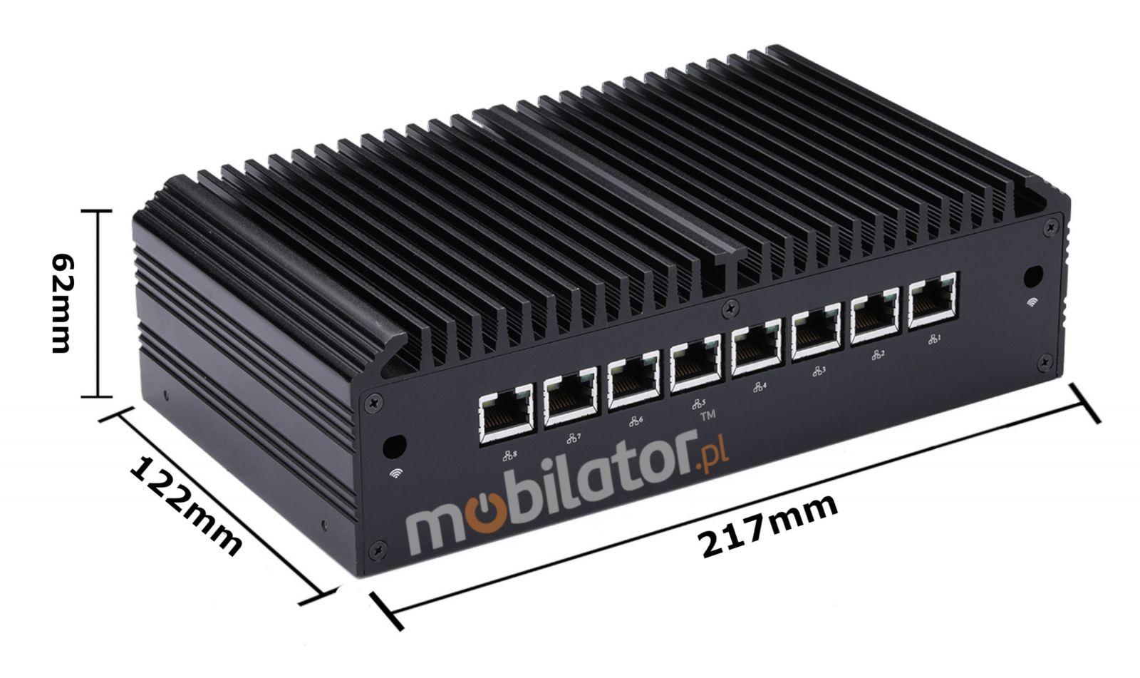 mBOX Q838GE dimensions, MiniPC, BAREBONE, small, 217x128x62 mm