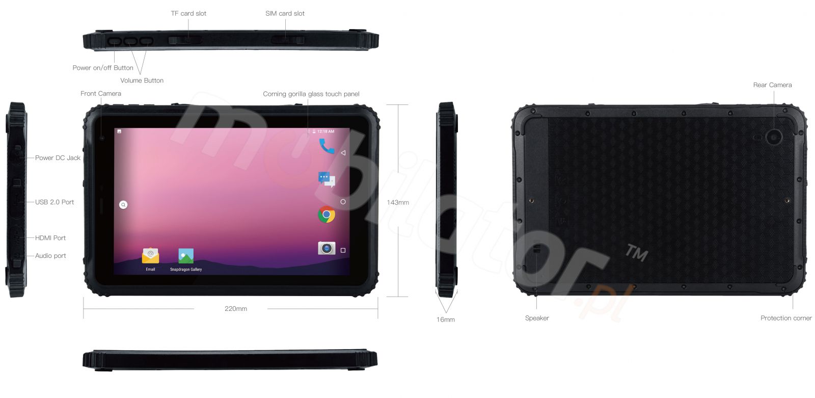 Industrial 8 inch with IP67 + MIL-STD-810G tablet with 4G, 4GB RAM, 64GB ROM disk and NFC- Emdoor Q88 v.1 