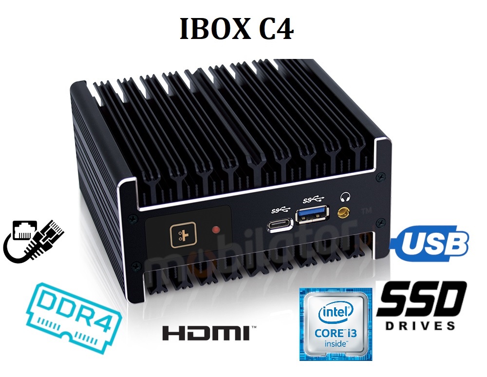 IBOX C4 v.6 - A small miniPC with 32GB RAM DDR4, USB connectors, type-C, RJ-45 LAN and a dual-core Intel processor 